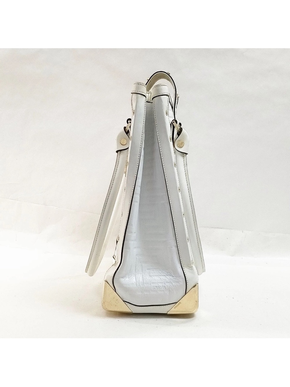 Versace White Embossed Tote with Gold Hardware Accents - Picture 3 of 9